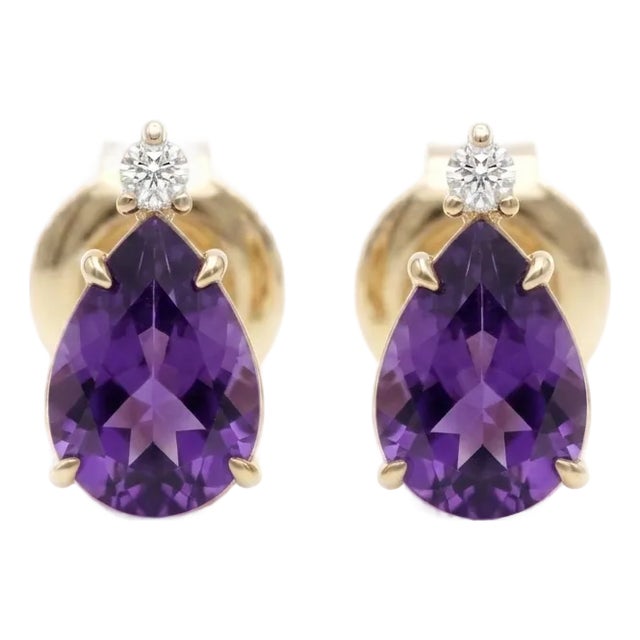 Genuine Pear Cut Amethyst Stud Earrings – Dainty Amethyst Earrings - A Pair For Sale