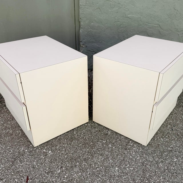 Postmodern Light Pink Laminate Nightstands - A Pair For Sale - Image 4 of 6