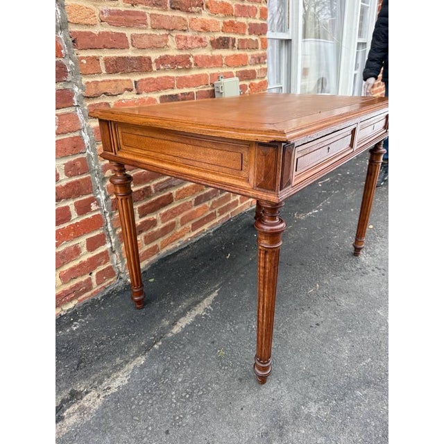 Victorian Antique Victorian Style Tooled Leather Writting Table Desk For Sale - Image 3 of 17