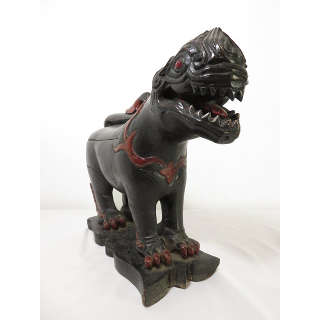 Antique Carved Wood Singha Guardian Lion ~ Thailand Buddhist Lidded Temple Box For Sale - Image 13 of 18