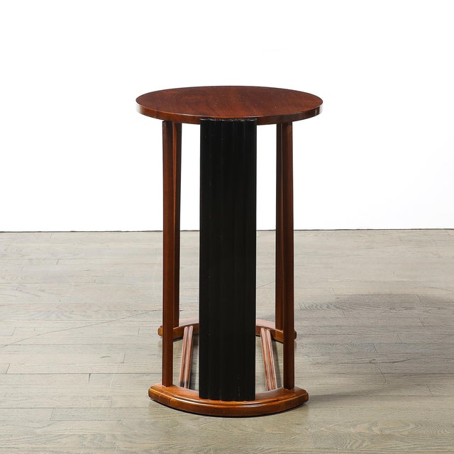 Art Deco Side Table in Book-Matched Walnut & Black Lacquer Fluted Supports For Sale In New York - Image 6 of 10
