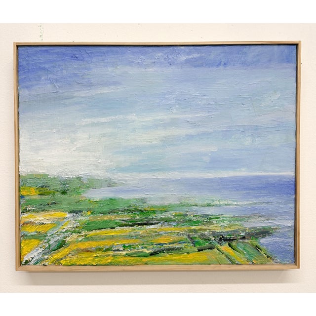 A tantalyzing landscape/seascape by mid career artist, Ben Junta. He also teaches plein air painting on the California Coast.