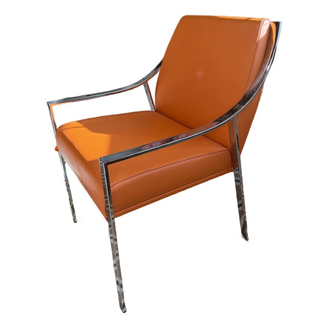 Holly Hunt Aileron Chair in Chrome and Orange Leather For Sale