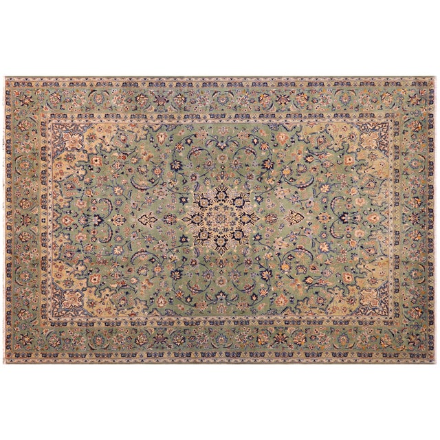 Boho Chic Persian Kashan Green/Blue Wool Rug - 10'0'' X 13'5'' For Sale - Image 9 of 10