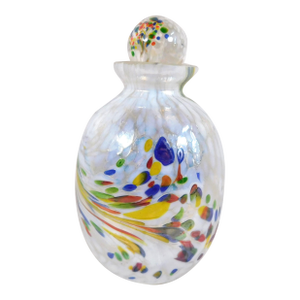 1980s White and Multicolor Art Glass Perfume Bottle