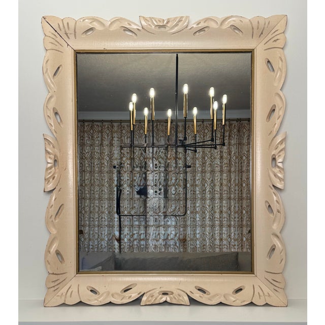 This Mid-Century rectangle vintage frame features hand-tooled low relief of abstracted leaves, petals along with wave...