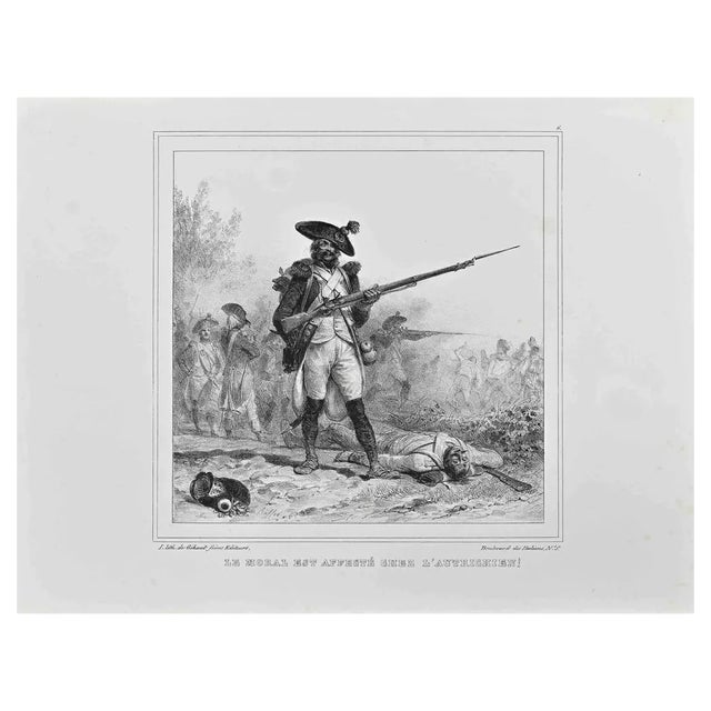 Auguste Raffet, Battle Between Austrians and French, Lithograph, 1870s For Sale