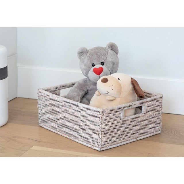 Artifacts Rattan Rectangular Basket with Cutout Handles in White Wash