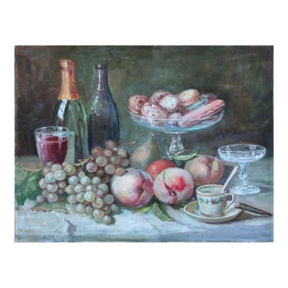 Mid Century Still Life With Pastries and Fruit For Sale