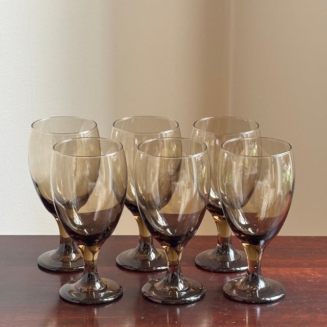 Glass Mid-20th Century Libbey Mocha Glass Goblets — Set of 6 For Sale - Image 7 of 10