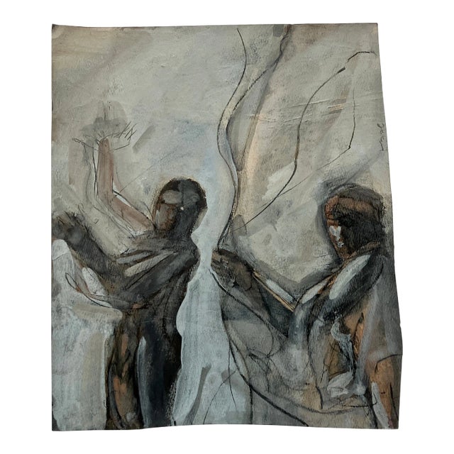 1970’s Original Asymmetrical Abstract Nude Double Figure Painting For Sale