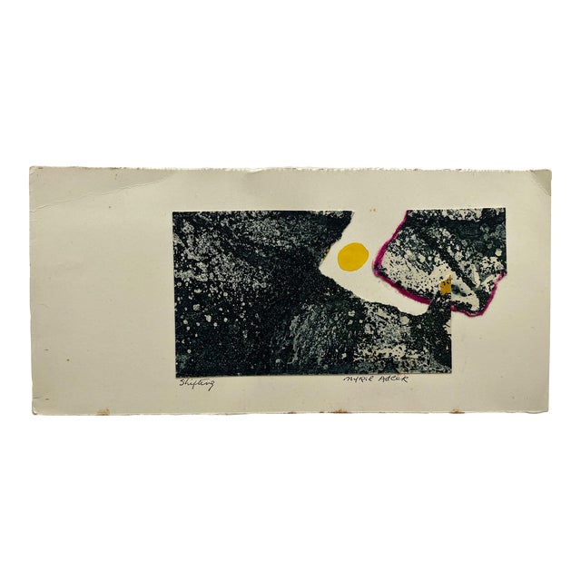 1960s "Shifting" Collage Intaglio Etching Blue Yellow Pink Ny Artist Myril Adler For Sale