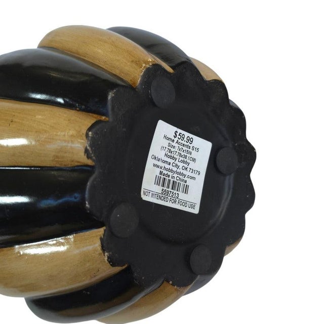 Art Deco Hollywood Regency Black & Tan Fluted Ceramic Vase Pair For Sale - Image 10 of 16