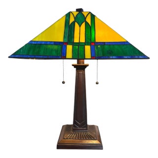 Thomas Kinkade “Painter of Light” Prairie Style Stained Glass Table Lamp Mission Arts & Crafts Lighting For Sale