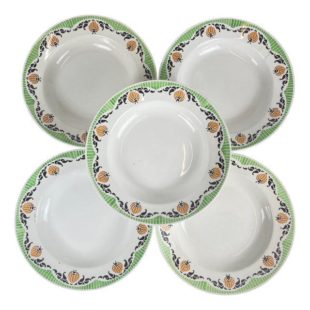 Vintage Maroussia Soup Plates from Sarreguemines, 1930s, Set of 5 For Sale