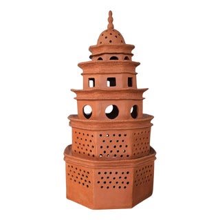 Terracotta Ceramic Pagode Lamp, 1970s For Sale