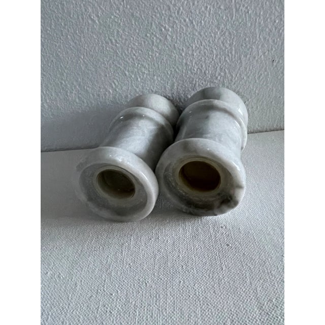 Contemporary Vintage French Kitchen Carved White Marble Salt and Pepper Shaker Set For Sale - Image 3 of 5