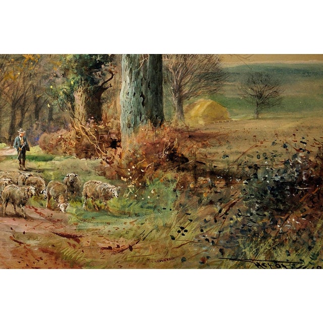 Henry Charles Fox, Driving Sheep, Plaisters Lane, Sutton Poyntz, Dorset, 1918, Watercolour, Framed For Sale - Image 9 of 18
