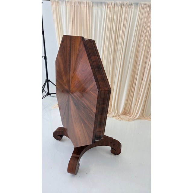 Antique Octagonal Walnut Finish Tilt ( Snap) Pedestal Center Table For Sale - Image 10 of 18