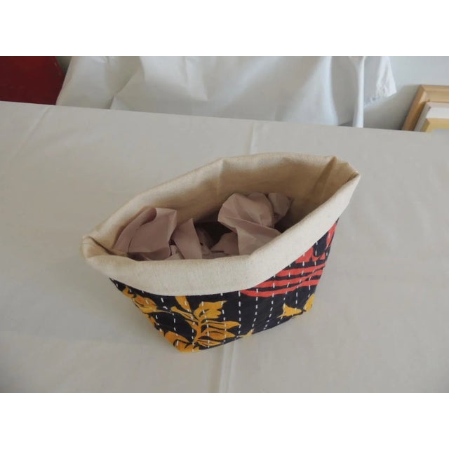 Small Colorful Kantha Cloth Small Decorative Basket For Sale - Image 4 of 6