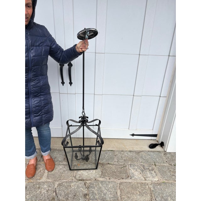 Traditional Late 20th Century Large, 4-Light Hanging Foyer Lantern With a Classic Black Finish For Sale - Image 3 of 4