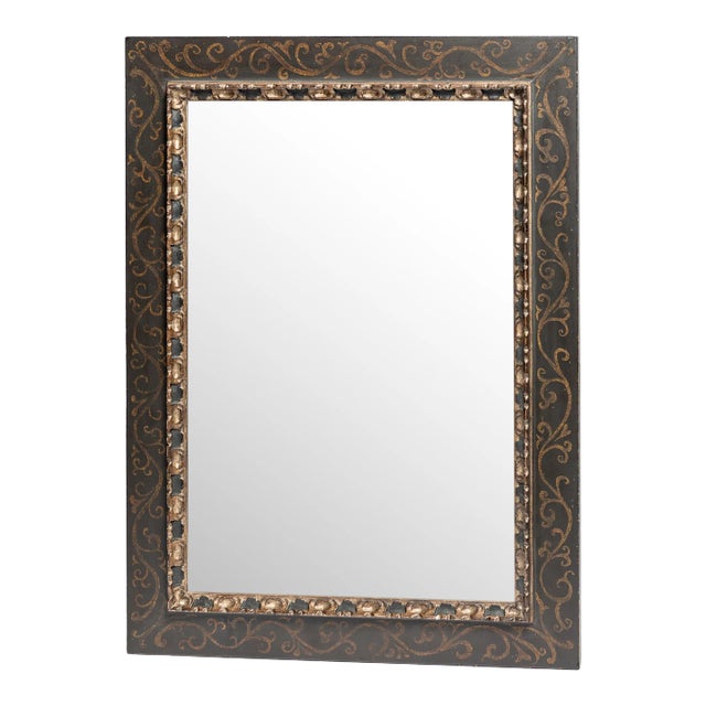 Early 20th Century Ebonized Gilt Scroll Painted Mirror For Sale