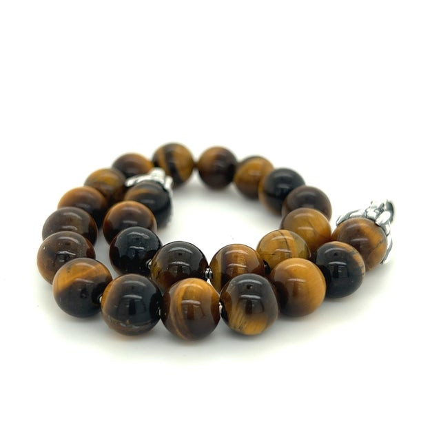 Contemporary 1990s David Yurman Authentic Estate Tiger Eye Prayer Bead Bracelet 8" Silver For Sale - Image 3 of 7