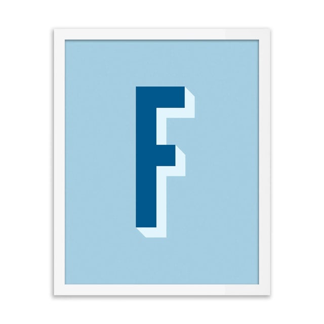 Alphabet Series in Blue, Letter F by Pencil & Paper in White Frame, XS Art Print For Sale
