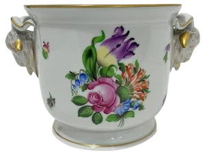 Porcelain Tulip Pattern Ram Head Cachepot from Herend Hungary, 1960s