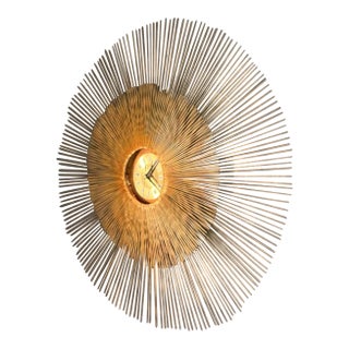 Vintage Brutalist Sunburst Wall Clock Brass and Copper Mid Century Modern, C. 60s 70s For Sale
