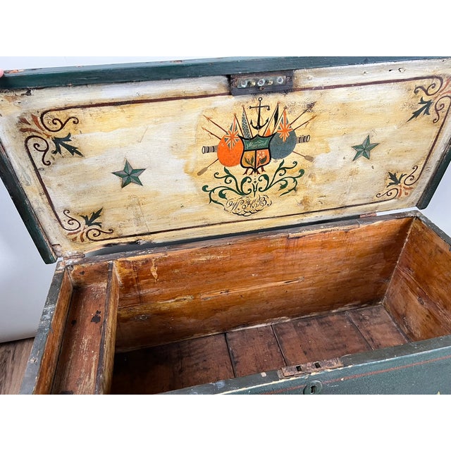 Antique Paint Decorated English Sea Chest C. Late 19th Century For Sale - Image 9 of 11