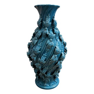 Large Baluster-Shaped Vase in Turquoise Blue Glazed Maises Ceramic, 1920s For Sale