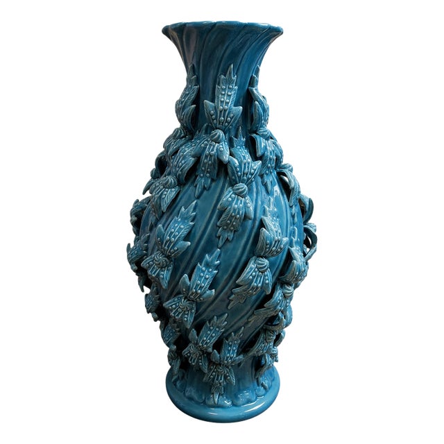 Large Baluster-Shaped Vase in Turquoise Blue Glazed Maises Ceramic, 1920s For Sale