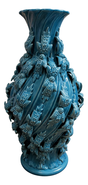 Large Baluster-Shaped Vase in Turquoise Blue Glazed Maises Ceramic, 1920s