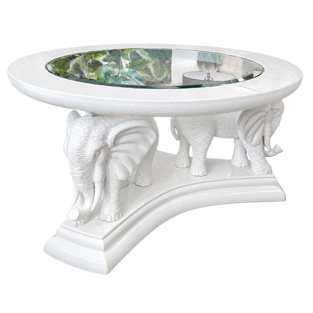 Mid 20th Century White Elephant Sculptural Coffee Table With Faux Shagreen Top Trim For Sale - Image 5 of 7