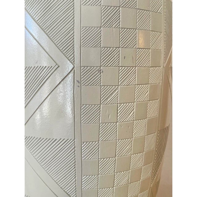 Pair of Casual Lamps of California 1988 Etched Post Modern Ceramic Lamps For Sale - Image 10 of 12