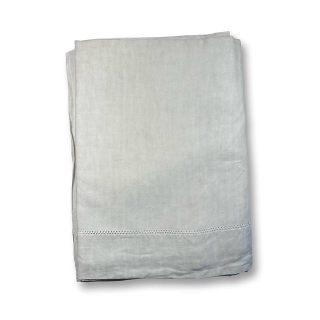 Antique French Linen Sheet Circa 1920 Pf Monogram Whitework Embroidery Handworked Hemstitch Trousseau Bedding For Sale - Image 11 of 12