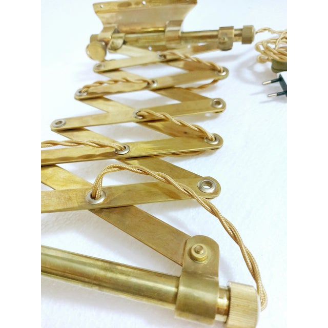 Gold Vintage Industrial Brass Scissor Wall Lamp with Textile Cable, 1960s For Sale - Image 8 of 11