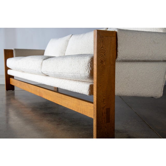 1960s Sling Sofa by Jules Heumann for Metropolitan Furniture Oak and Boucle For Sale - Image 6 of 10