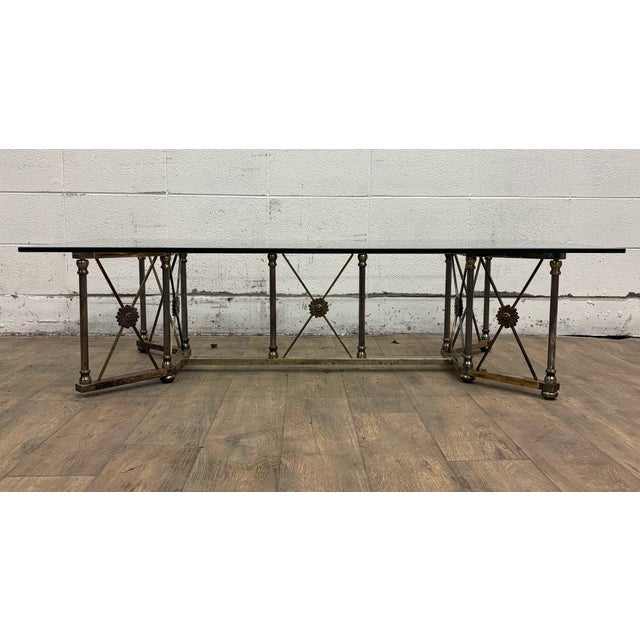 Brass Vintage Maison Jansen Style Hollywood Regency Style Brass and Glass Coffee Table For Sale - Image 8 of 14