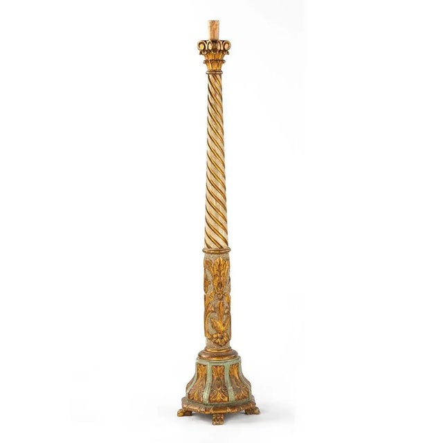 Baroque 1900s Carved and Polychromed Antique Venetian Floor Candlestick For Sale - Image 3 of 6