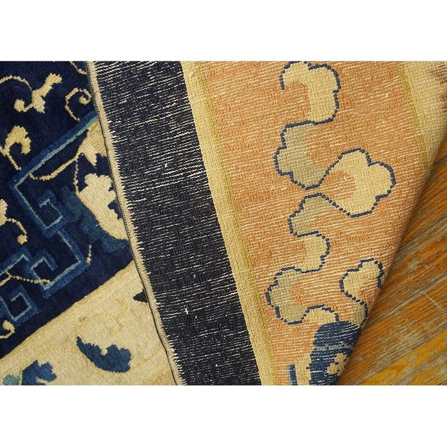 1900s Navy Blue Solid Floral Deco Antique Chinese Peking Knotted Room Size Rug For Sale - Image 10 of 10
