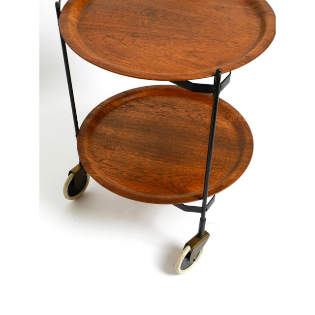 Wood Mid-Century Modern Folding Serving Trolley with Removable Teak Pagwood Trays, 1950s For Sale - Image 7 of 18