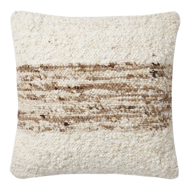 Amber Lewis x Loloi Marie Ivory / Camel 22'' x 22'' Cover Only Pillow For Sale