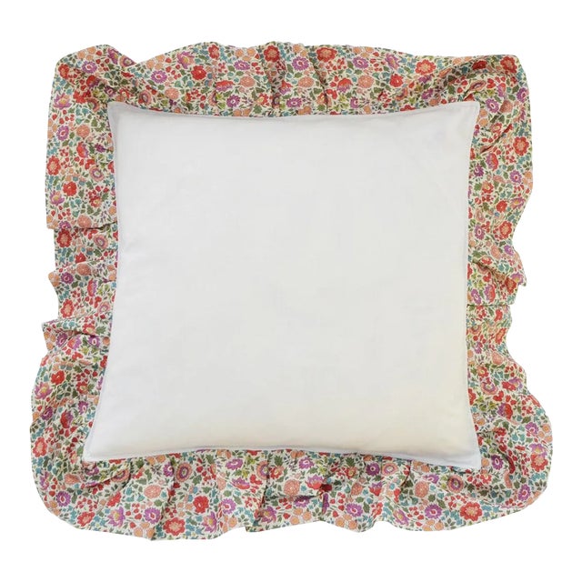 Ruffle Cushion Made With Liberty Fabric d'Anjo Peach For Sale