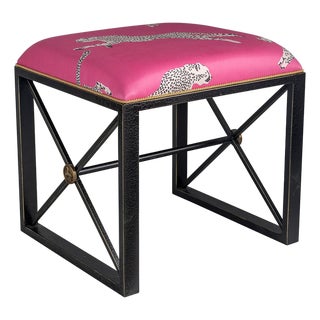 Scalamandre Maison by Port 68 Medallion Black with Leaping Cheetah Bubblegum Single Bench For Sale
