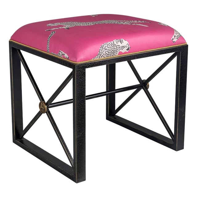 Scalamandre Maison by Port 68 Medallion Black with Leaping Cheetah Bubblegum Single Bench For Sale