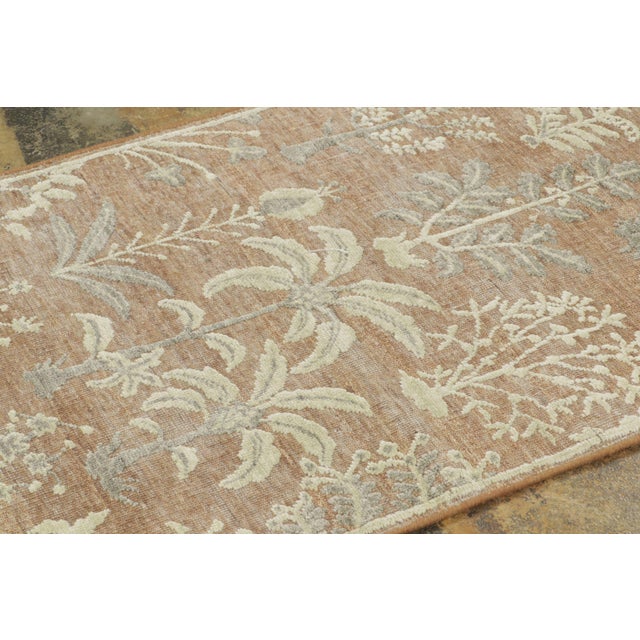 Rug & Kilim Contemporary Block Print Floral Natural Silk Runner by Rug & Kilim, India For Sale - Image 4 of 8