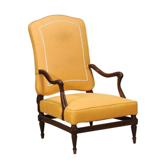 18th Century French Transition Period Walnut Armchair with Scrolling Arms For Sale - Image 4 of 12