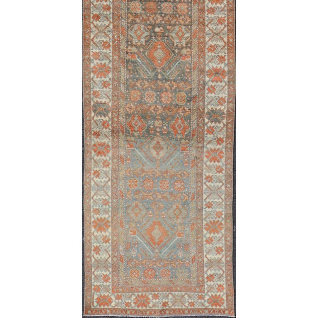 Fine Antique Persian Malayer Runner in Soft Tones of Blue and Orange 2'10 X 13'8 For Sale In Atlanta - Image 6 of 11